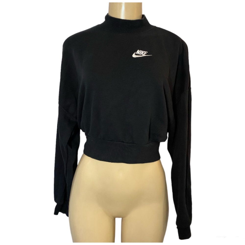Nike Sportswear Essential Fleece Mock Womens Active Cropped  Sweatshirt Black XS